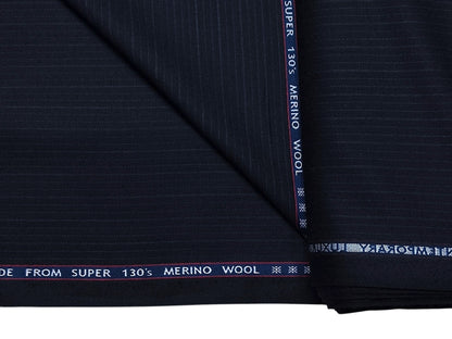 Raymond The Lineage Line Super 130s Merino Wool Blended Suiting Fabric (Navy Blue, Striped)