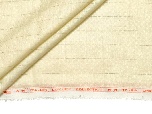 Italian Luxury Collection 100% Pure Linen Fabric 70 LEA Shirting Fabric (Yellow, Patterned Stripes)