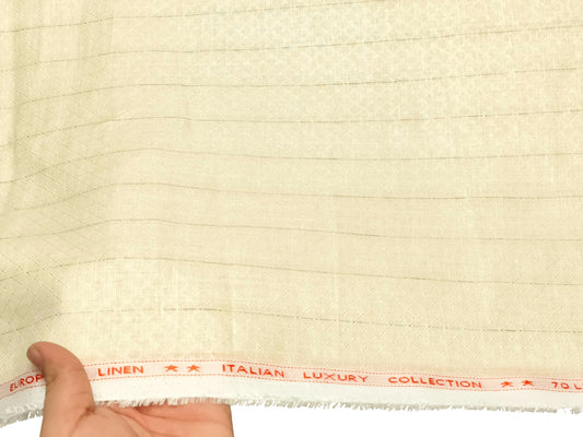 Italian Luxury Collection 100% Pure Linen Fabric 70 LEA Shirting Fabric (Yellow, Patterned Stripes)