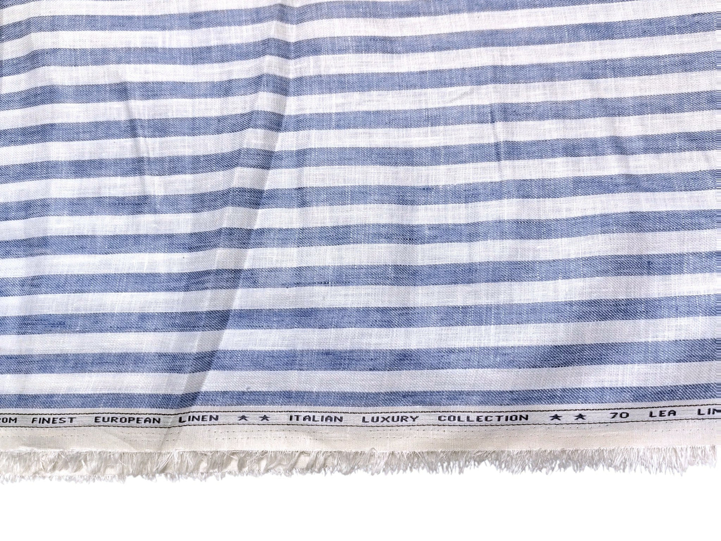 Italian Luxury Collection 100% Pure Linen Fabric 70 LEA Shirting Fabric (Blue , Striped)