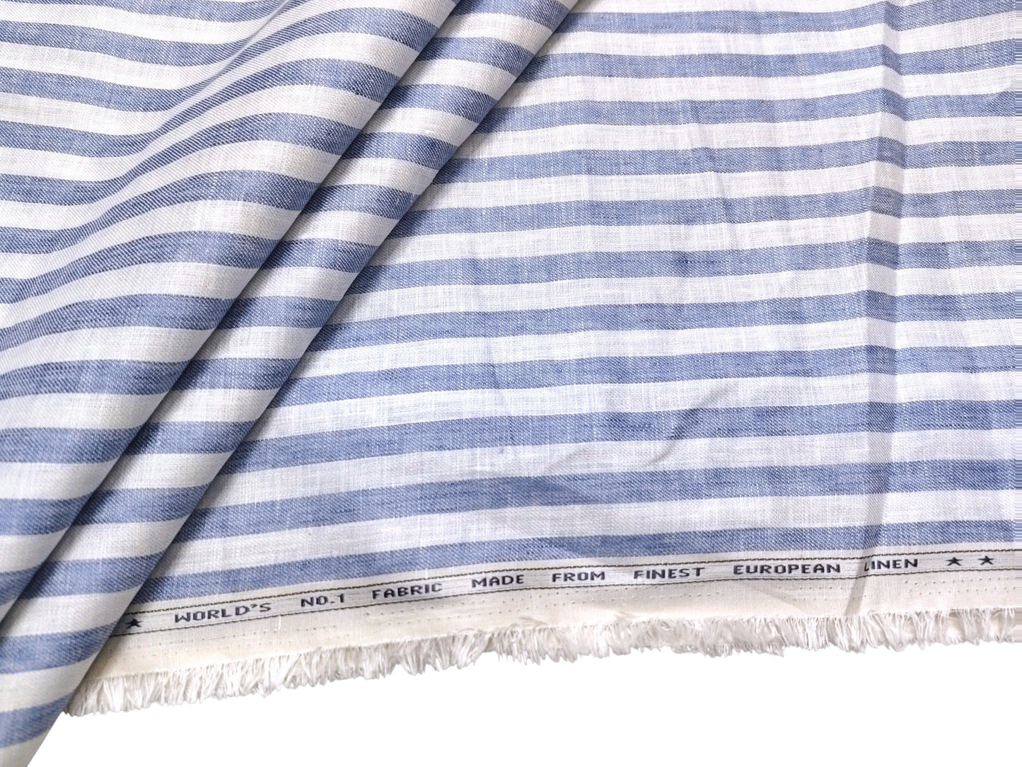 Italian Luxury Collection 100% Pure Linen Fabric 70 LEA Shirting Fabric (Blue , Striped)