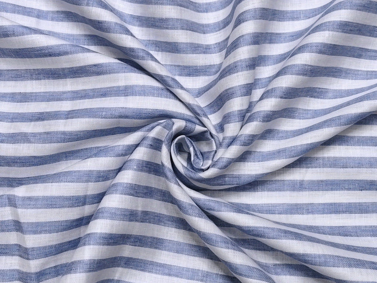 Italian Luxury Collection 100% Pure Linen Fabric 70 LEA Shirting Fabric (Blue , Striped)