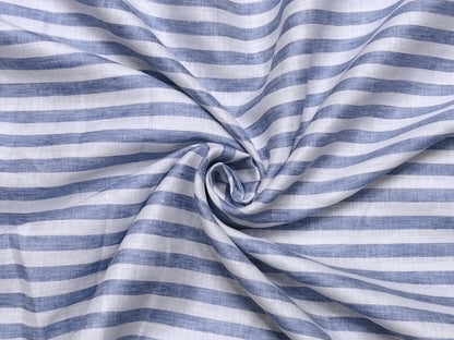 Italian Luxury Collection 100% Pure Linen Fabric 70 LEA Shirting Fabric (Blue , Striped)