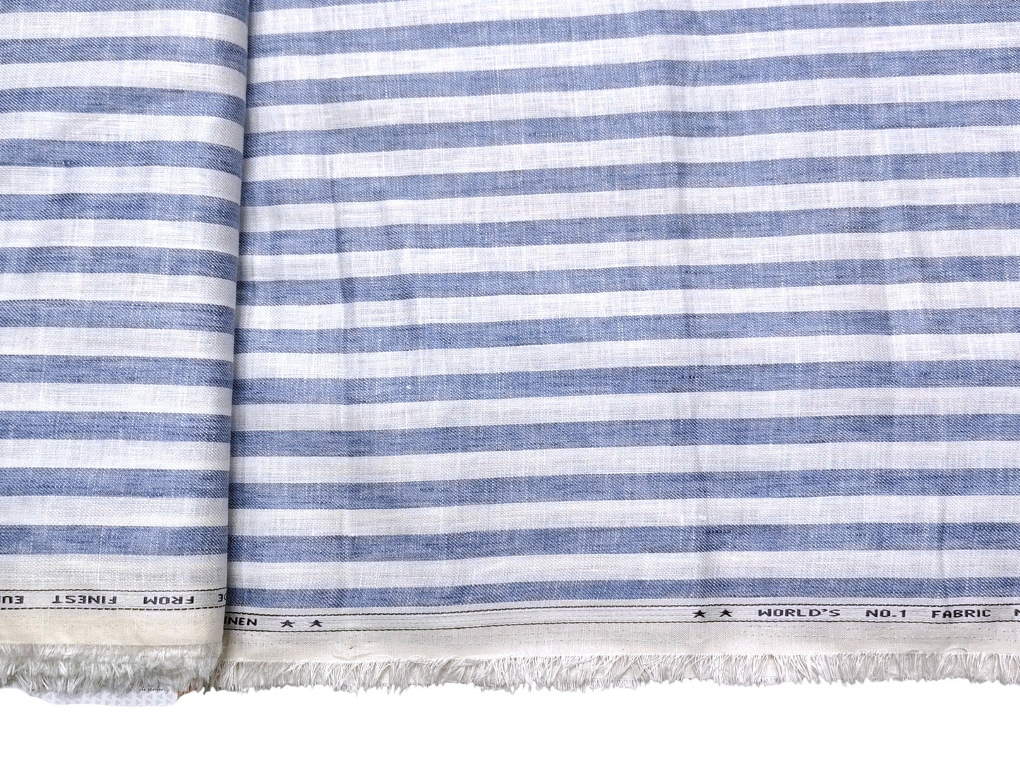 Italian Luxury Collection 100% Pure Linen Fabric 70 LEA Shirting Fabric (Blue , Striped)