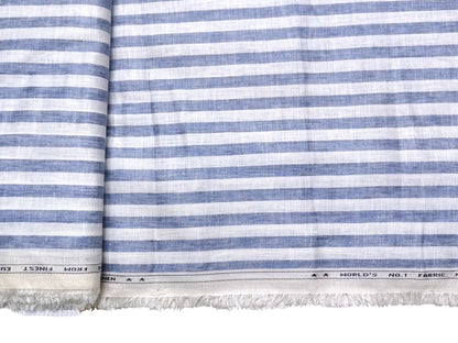 Italian Luxury Collection 100% Pure Linen Fabric 70 LEA Shirting Fabric (Blue , Striped)