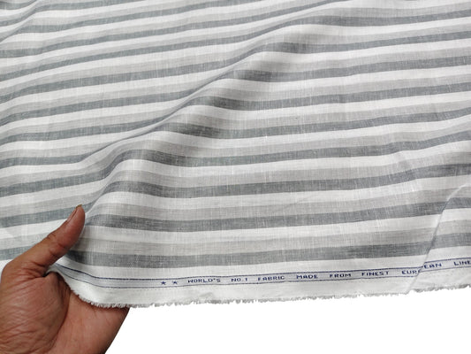 Italian Luxury Collection 100% Pure Linen Fabric 70 LEA Shirting Fabric (Grey , Striped)