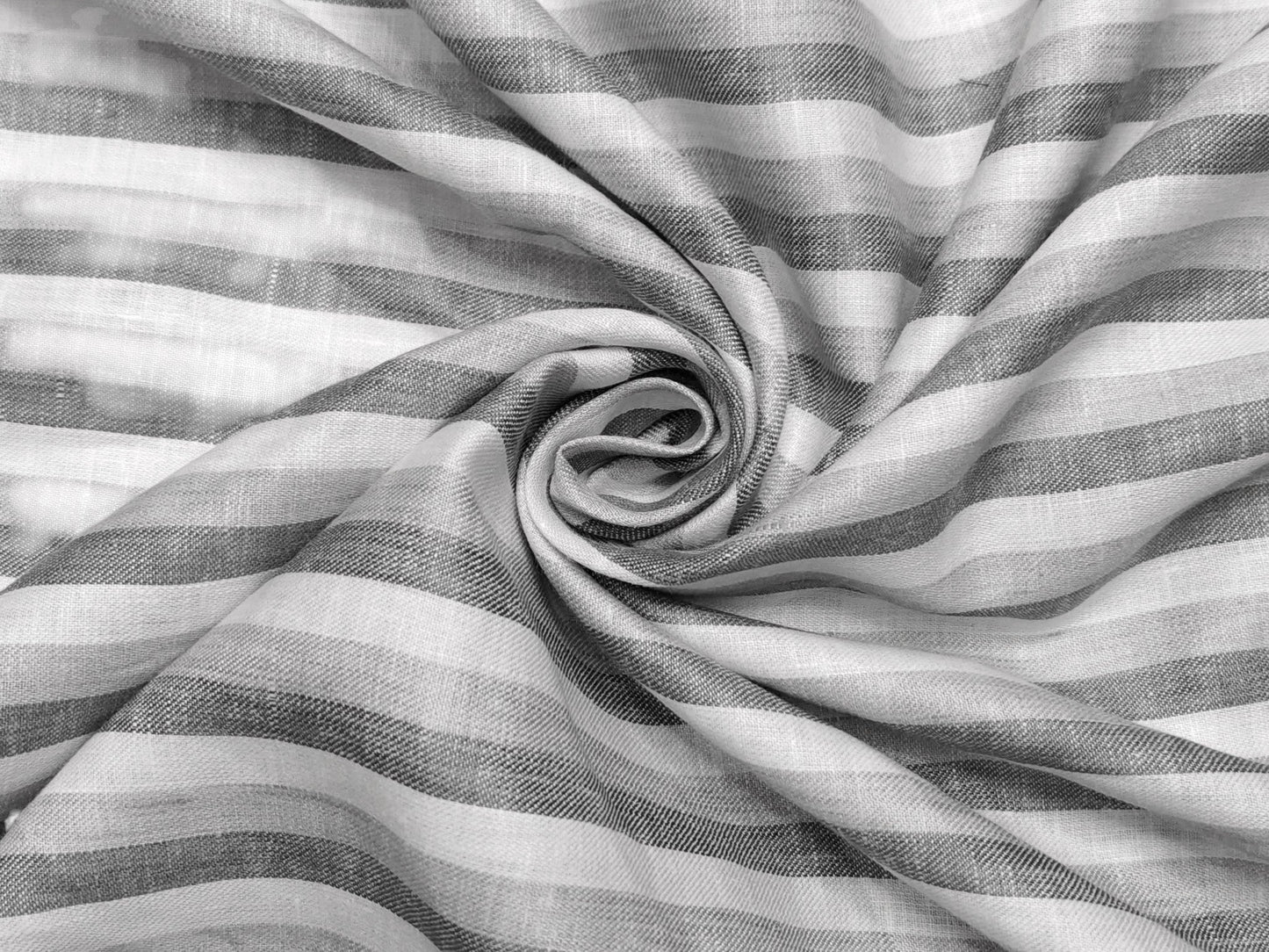 Italian Luxury Collection 100% Pure Linen Fabric 70 LEA Shirting Fabric (Grey , Striped)