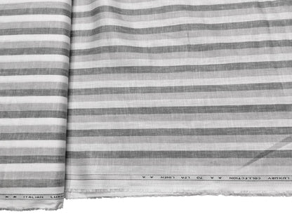Italian Luxury Collection 100% Pure Linen Fabric 70 LEA Shirting Fabric (Grey , Striped)