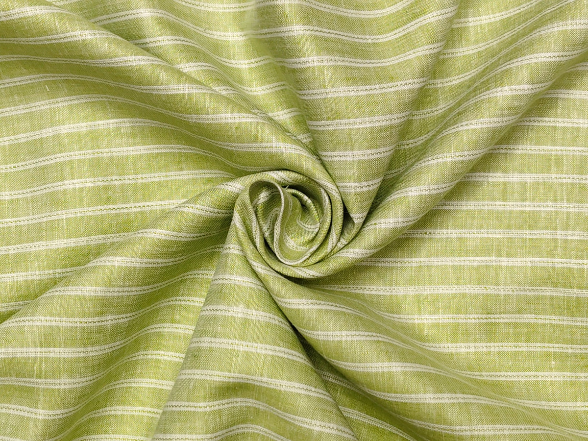Italian Luxury Collection 100% Pure Linen Fabric 70 LEA Shirting Fabric (Light Green, Stripes)