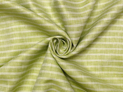 Italian Luxury Collection 100% Pure Linen Fabric 70 LEA Shirting Fabric (Light Green, Stripes)