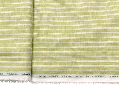 Italian Luxury Collection 100% Pure Linen Fabric 70 LEA Shirting Fabric (Light Green, Stripes)