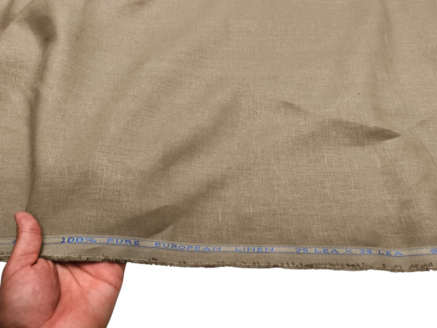100% Pure European Linen 25 LEA Suiting Fabric (Light Brown, Plain)