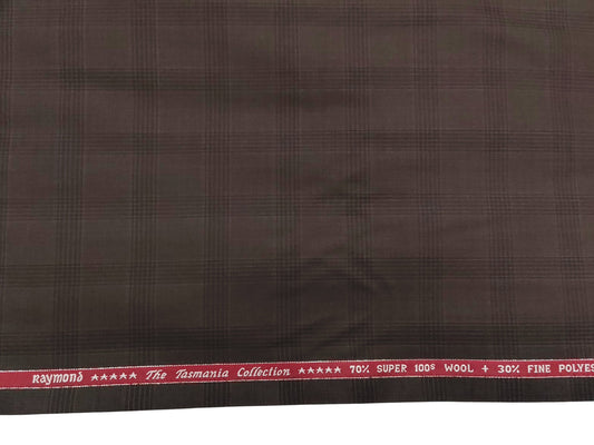Raymond The Tasmania Collection 70% Wool Super 100s Suiting Fabric (Brown, Checks)