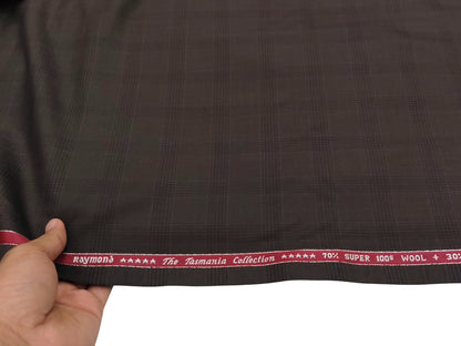 Raymond The Tasmania Collection 70% Wool Super 100s Suiting Fabric (Brown, Checks)