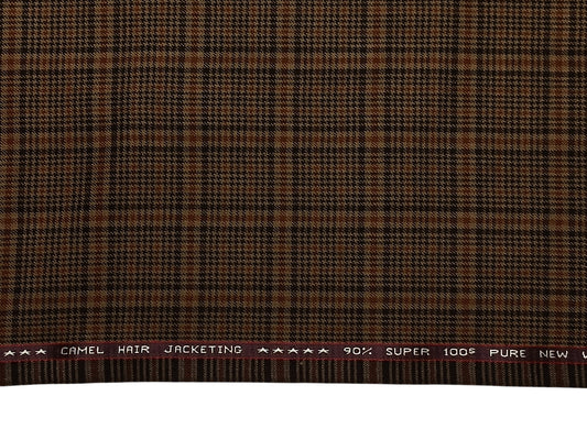 Raymond The Accolades Collection 90% Wool 10% Camel Hair Super 100s Suiting Fabric (Brown Checks, Tweed)