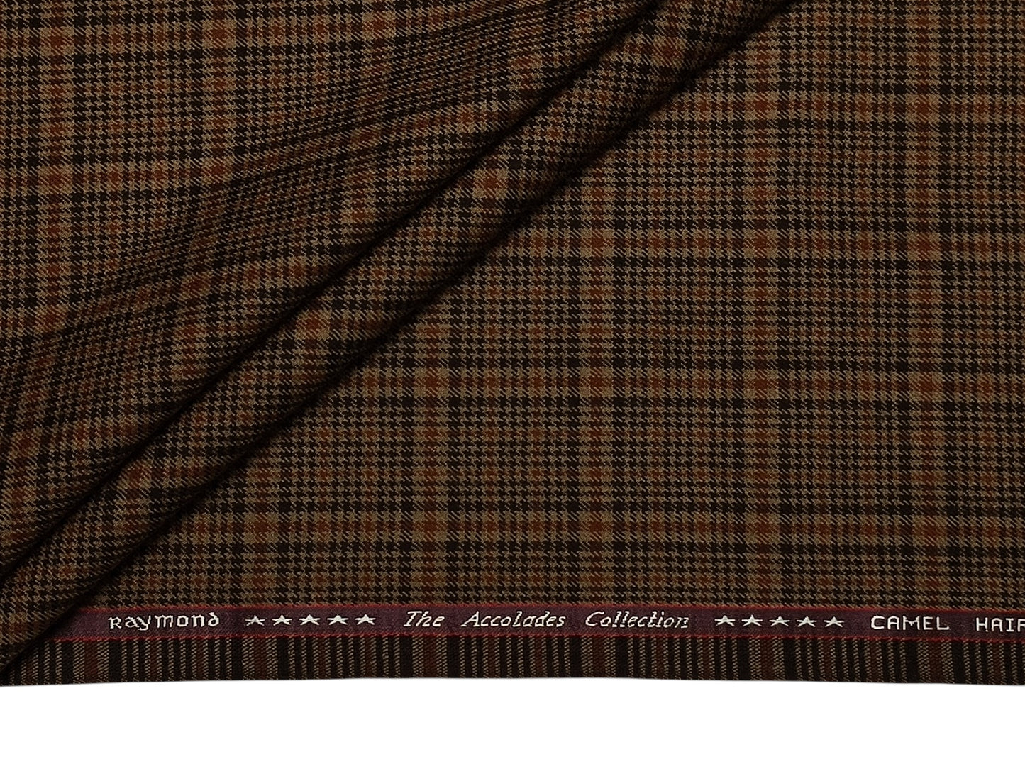 Raymond The Accolades Collection 90% Wool 10% Camel Hair Super 100s Suiting Fabric (Brown Checks, Tweed)