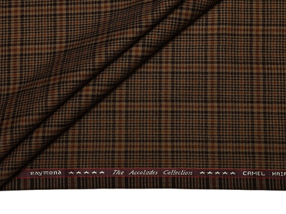 Raymond The Accolades Collection 90% Wool 10% Camel Hair Super 100s Suiting Fabric (Brown Checks, Tweed)