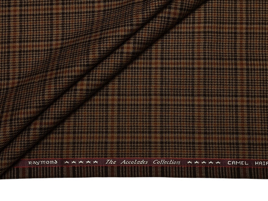 Raymond The Accolades Collection 90% Wool 10% Camel Hair Super 100s Suiting Fabric (Brown Checks, Tweed)