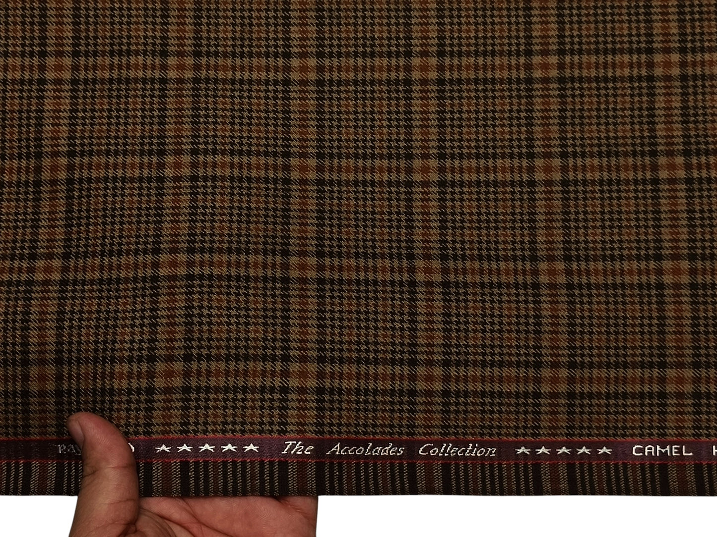 Raymond The Accolades Collection 90% Wool 10% Camel Hair Super 100s Suiting Fabric (Brown Checks, Tweed)