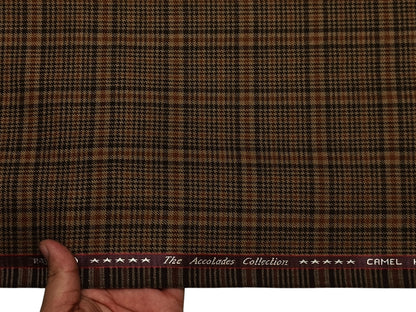 Raymond The Accolades Collection 90% Wool 10% Camel Hair Super 100s Suiting Fabric (Brown Checks, Tweed)