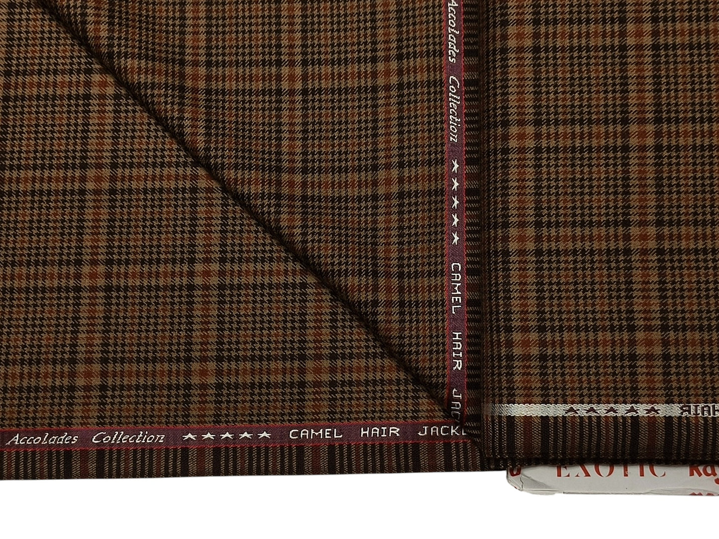 Raymond The Accolades Collection 90% Wool 10% Camel Hair Super 100s Suiting Fabric (Brown Checks, Tweed)