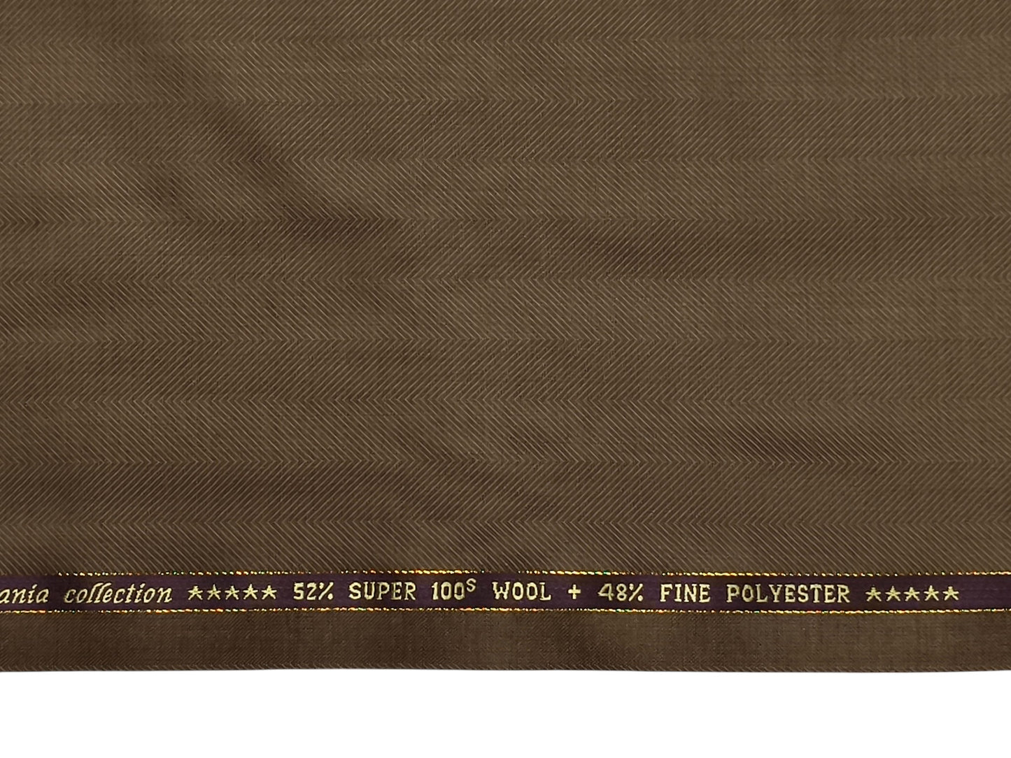 Raymond The Tasmania Collection 52% Wool Super 100s Suiting Fabric (Brown Tan, Herringbone Pattern)