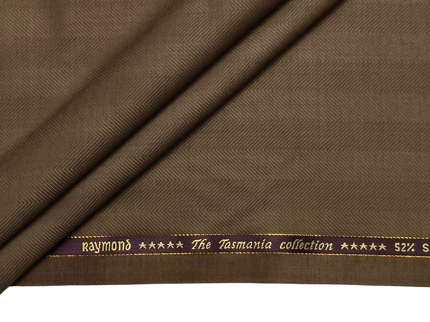 Raymond The Tasmania Collection 52% Wool Super 100s Suiting Fabric (Brown Tan, Herringbone Pattern)