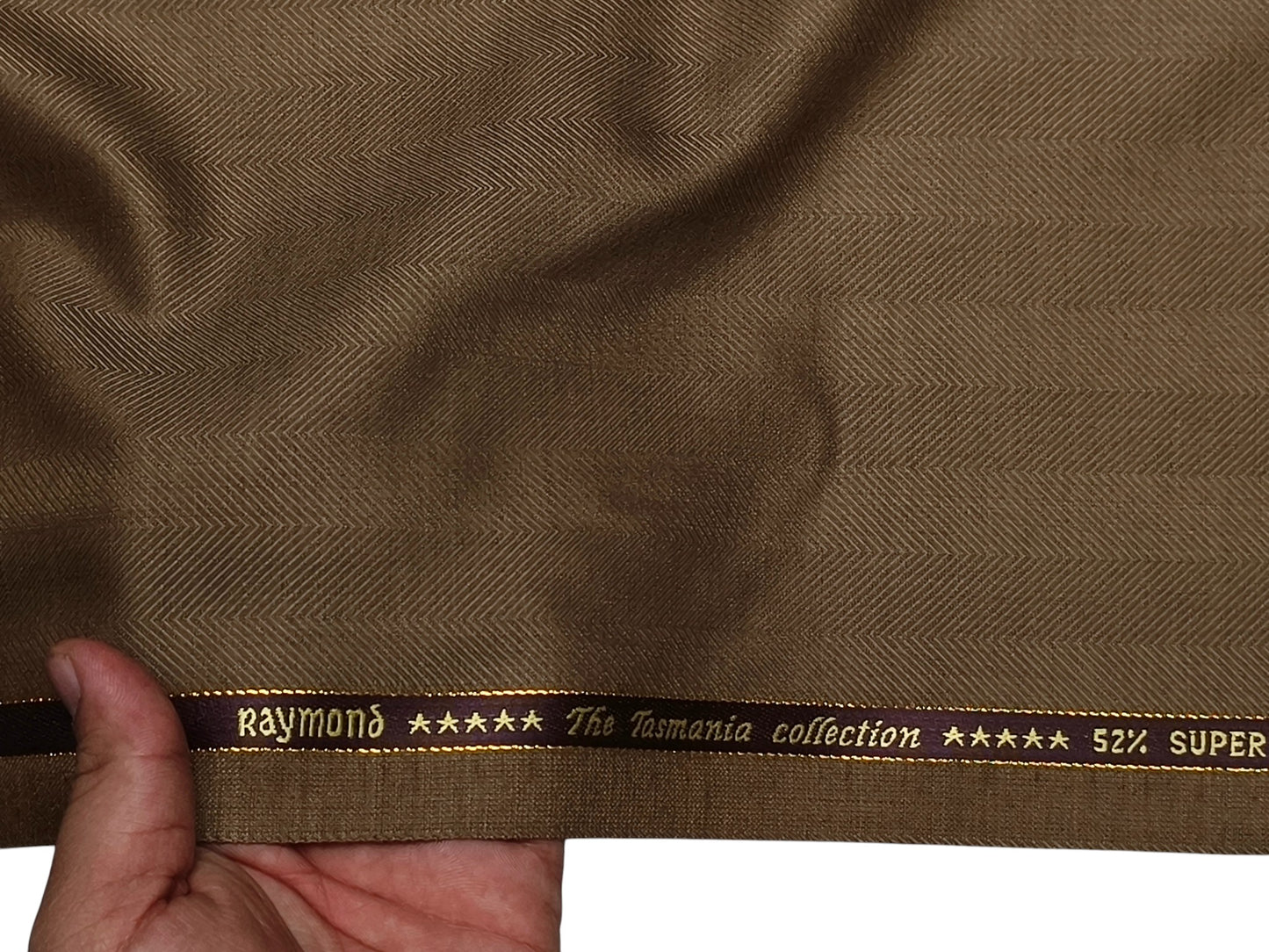 Raymond The Tasmania Collection 52% Wool Super 100s Suiting Fabric (Brown Tan, Herringbone Pattern)