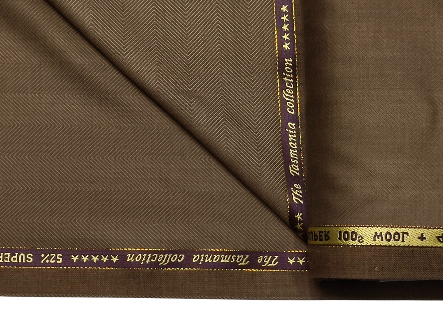Raymond The Tasmania Collection 52% Wool Super 100s Suiting Fabric (Brown Tan, Herringbone Pattern)