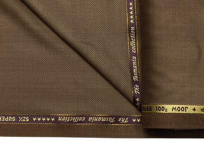 Raymond The Tasmania Collection 52% Wool Super 100s Suiting Fabric (Brown Tan, Herringbone Pattern)