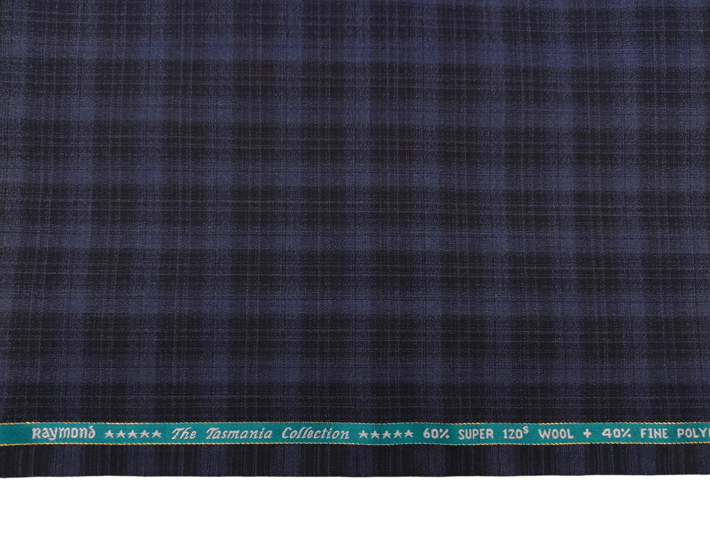 Raymond The Tasmania Collection 60% Wool Super 120s Suiting Fabric (Black And Blue, Checks)
