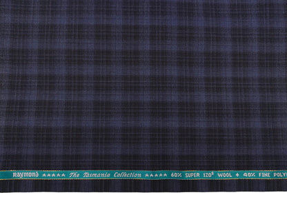 Raymond The Tasmania Collection 60% Wool Super 120s Suiting Fabric (Black And Blue, Checks)