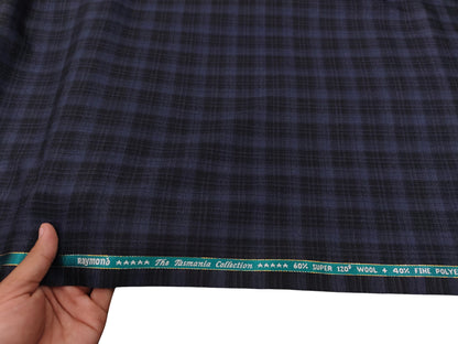 Raymond The Tasmania Collection 60% Wool Super 120s Suiting Fabric (Black And Blue, Checks)