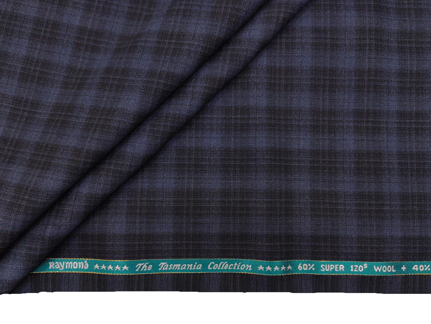 Raymond The Tasmania Collection 60% Wool Super 120s Suiting Fabric (Black And Blue, Checks)