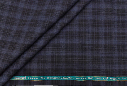 Raymond The Tasmania Collection 60% Wool Super 120s Suiting Fabric (Black And Blue, Checks)
