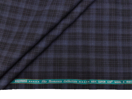 Raymond The Tasmania Collection 60% Wool Super 120s Suiting Fabric (Black And Blue, Checks)