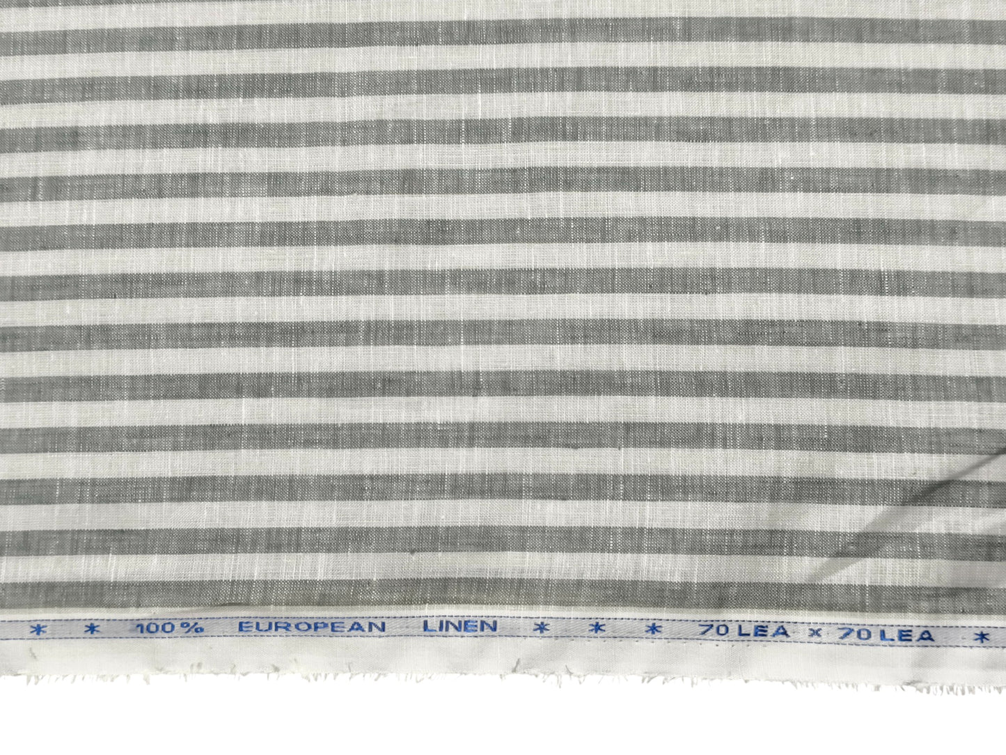 100% Pure European Linen 70 LEA Shirting Fabric (White And Grey, Striped)