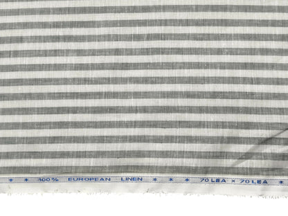 100% Pure European Linen 70 LEA Shirting Fabric (White And Grey, Striped)