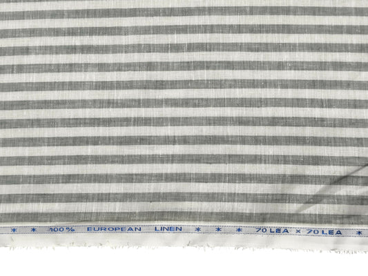 100% Pure European Linen 70 LEA Shirting Fabric (White And Grey, Striped)