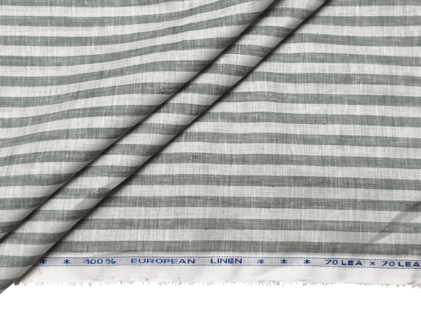 100% Pure European Linen 70 LEA Shirting Fabric (White And Grey, Striped)