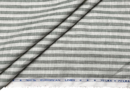 100% Pure European Linen 70 LEA Shirting Fabric (White And Grey, Striped)