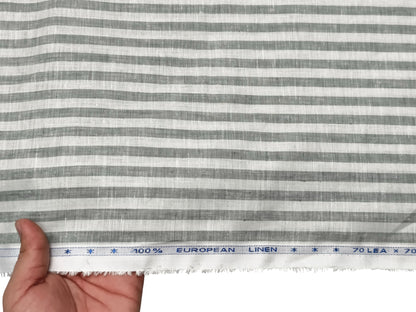 100% Pure European Linen 70 LEA Shirting Fabric (White And Grey, Striped)
