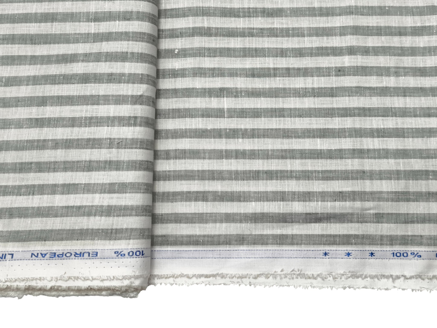 100% Pure European Linen 70 LEA Shirting Fabric (White And Grey, Striped)