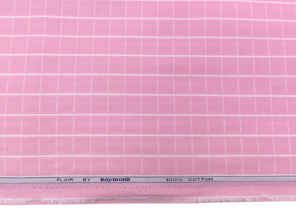 Raymond 100% Pure Cotton Shirting Fabric (Pink Checks)