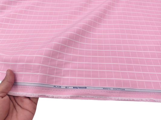 Raymond 100% Pure Cotton Shirting Fabric (Pink Checks)
