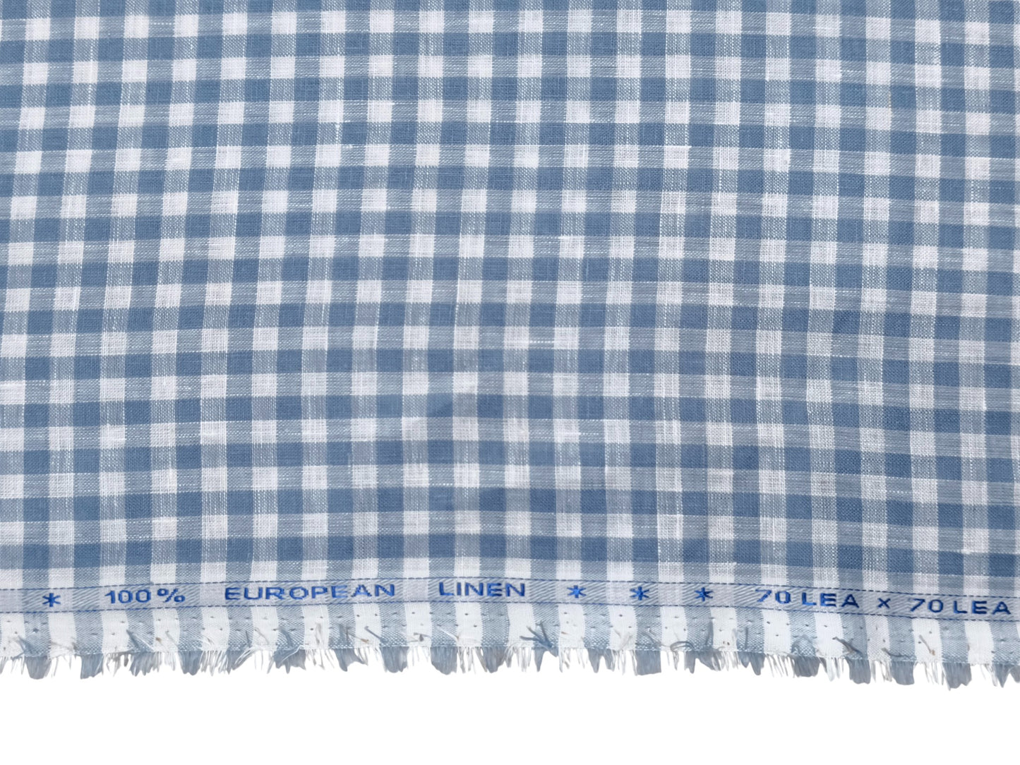 100% Pure European Linen 70 LEA Shirting Fabric (White And Blue, Checks)
