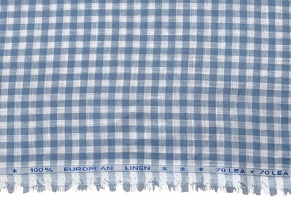 100% Pure European Linen 70 LEA Shirting Fabric (White And Blue, Checks)
