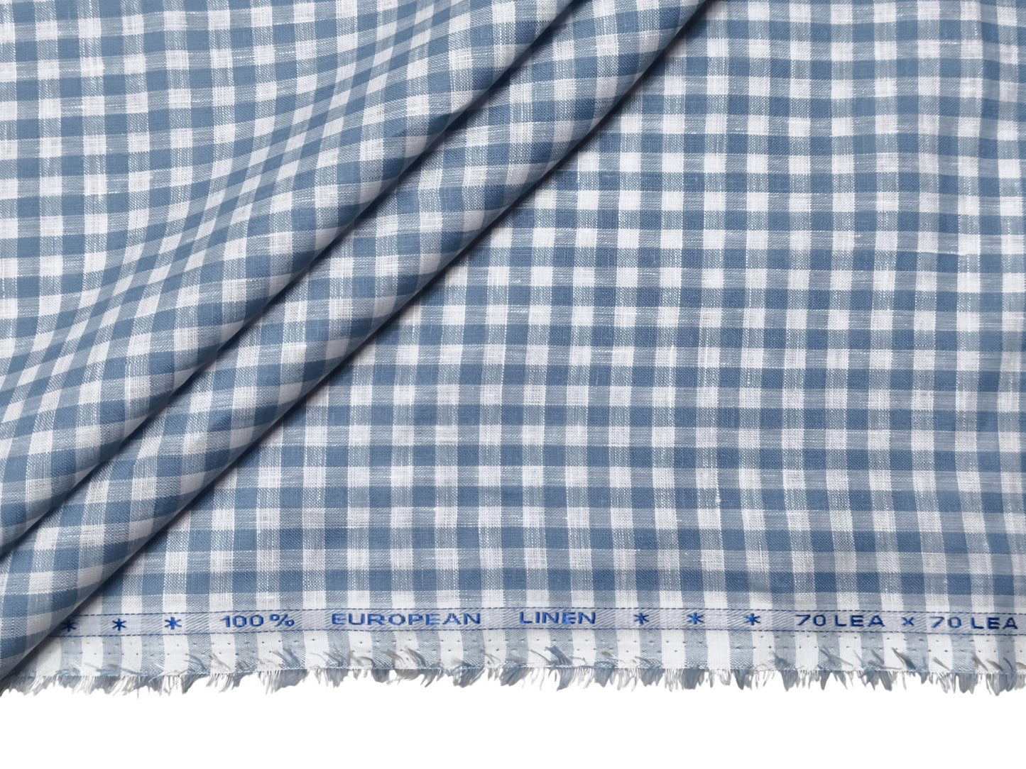100% Pure European Linen 70 LEA Shirting Fabric (White And Blue, Checks)