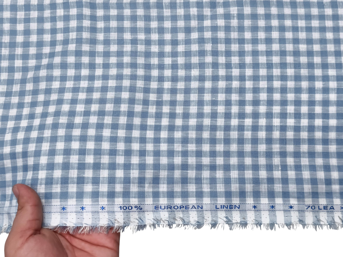 100% Pure European Linen 70 LEA Shirting Fabric (White And Blue, Checks)