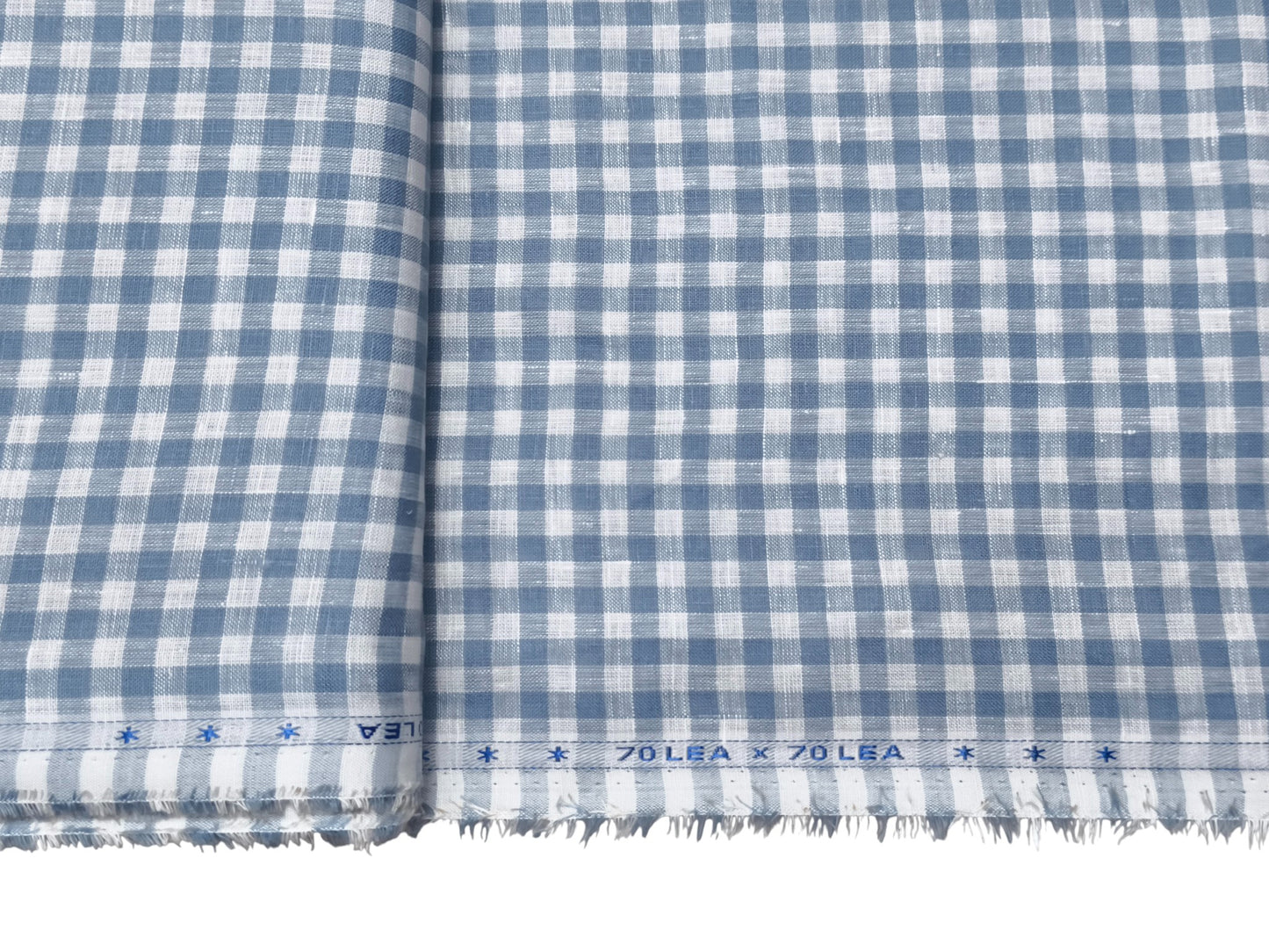 100% Pure European Linen 70 LEA Shirting Fabric (White And Blue, Checks)
